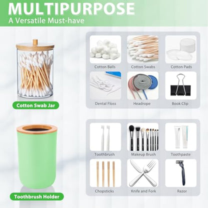 Bathroom Accessories Set 5Piece Green Bathroom Sets, Toothbrush Holder, Toothbrush Cup, Soap Dispenser, Soap Dish and Qtip Holder Bathroom Decor - style: Green