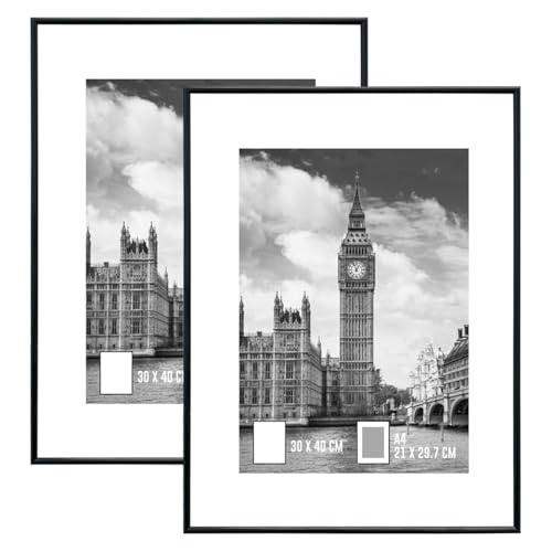 GOmaize Front Loading Aluminum alloy Black Picture Frame 30x40cm Set of 2 Wall Mounting - color: Black, size: A3