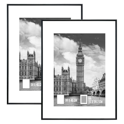 GOmaize Front Loading Aluminum alloy Black Picture Frame 30x40cm Set of 2 Wall Mounting - color: Black, size: A3
