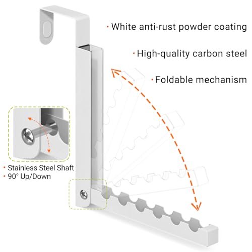 2 Pack Over The Door Hooks, 6 Hooks Foldable Door Hanger Clothes Drying Rack, Portable Space Saving Organizer for Entryway Bedroom Laundry Room Travel, White