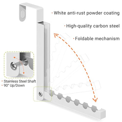 2 Pack Over The Door Hooks, 6 Hooks Foldable Door Hanger Clothes Drying Rack, Portable Space Saving Organizer for Entryway Bedroom Laundry Room Travel, White
