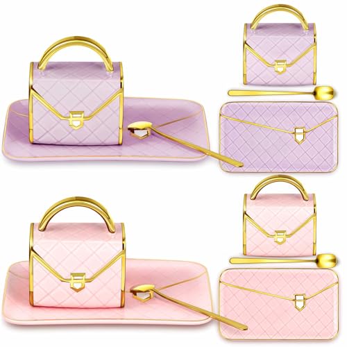Zubebe 2 Set Coffee Mug Elegant Handbag Shaped Cup Modern Ceramic Purse Mug with Spoon and Saucer, 10oz Cute Creative Tea Cup for Woman Girls Gift (Pink,Purple) - color: Pink, Purple