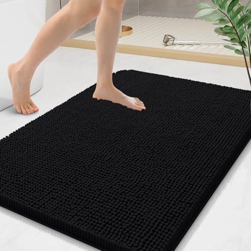 Arotive Bathroom Rugs 36x24, Soft Absorbent Shaggy Chenille Bath Rugs | Black, Machine Washable Rubber Backing Bath Mats for Bathroom Floor Tub and Shower Home Decor Accessories - color: Black, size: 36" X 24"