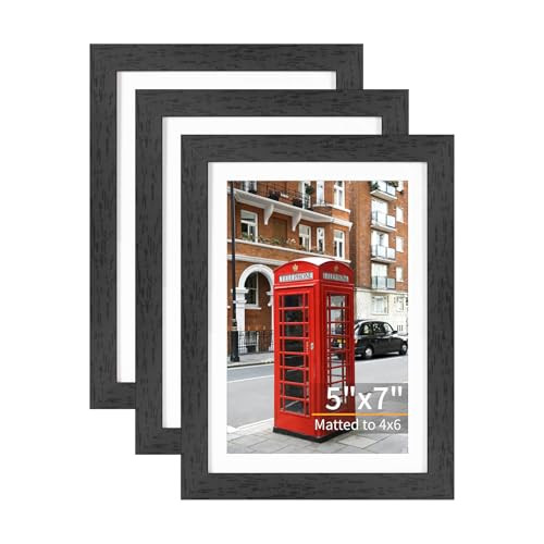 ATOBART 4x6 Picture Frame Set of 3, Black Wood, Plexiglass | Fits 4x6 with Mat or 5x7 without; Mounts Horizontal or Vertical; Clear Plexiglass; Black Wood Grain - color: Black Wood, size: 5x7