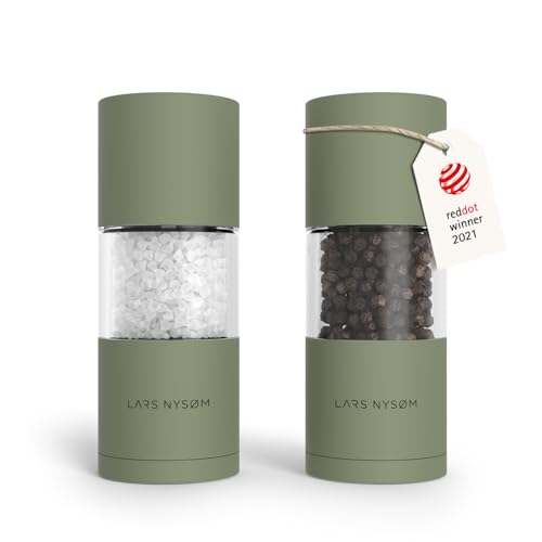 LARS NYSØM Salt and Pepper Grinder Set, Manual Salt and Pepper Mills with Adjustable Ceramic Grinder, Design Spice Shaker Set (Sage Green) - color: Sage Green