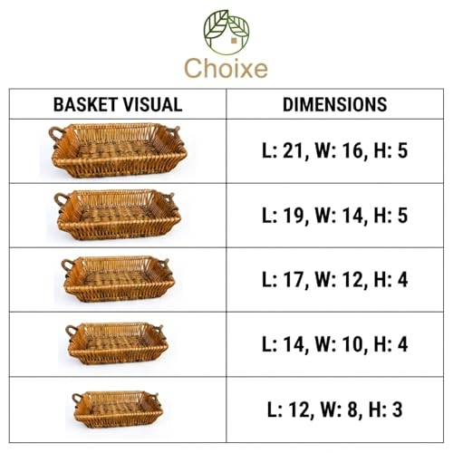 Wicker Nesting Baskets with Handles, Natural Brown, Willow, Farmhouse Style, Set of 5, Multi-Purpose Home Organizer