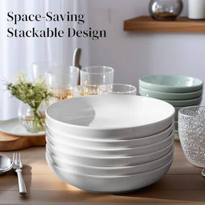 DeeCoo 7 Pack Porcelain Pasta Bowls Ceramic , Large Serving Bowl, Wide and Shallow, Set 8.3 Inch - 30 Ounce - for Pasta, Salad, Cereal, Soup & Microwave & Dishwasher Safe