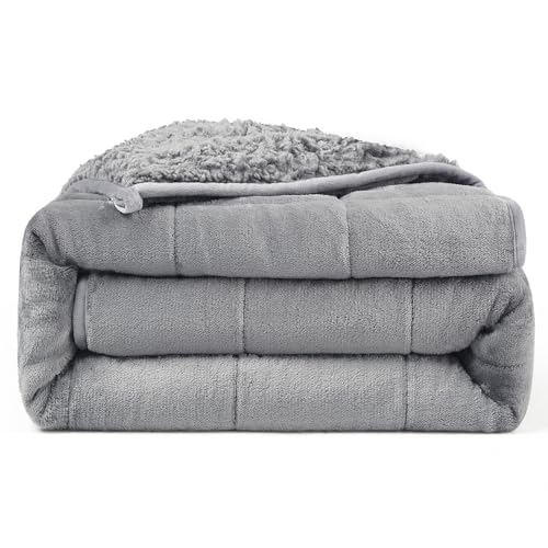 Ultra-Soft Weighted Blanket for Adults(15 lbs, 48” x 72” Full Size) | Plaid Sherpa Fleece Reversible Heavy Blanket with Glass Beads, Perfect for 140-190 lbs, Machine Washable, Grey - color: Plaid Grey, size: 48" x 72" 15lbs