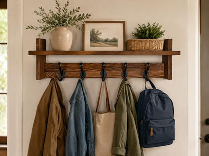 29" Coat Rack Wall Mount with Shelf, Entryway Wall Hooks with Shelf, Coat Hangers for Bathroom, Living Room, Bedroom