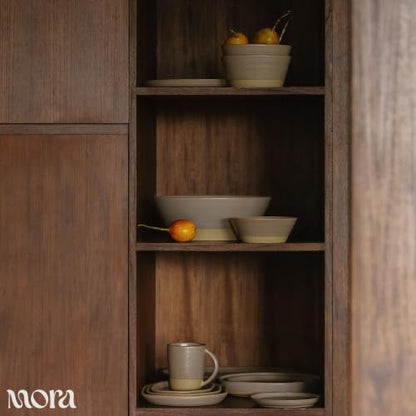 Mora Medium Dishes Set of 4, 35oz Ceramic Pottery Pasta Plate/Wide Bowls - Microwave, Oven and Dishwasher Safe - Dusk - color: Dusk