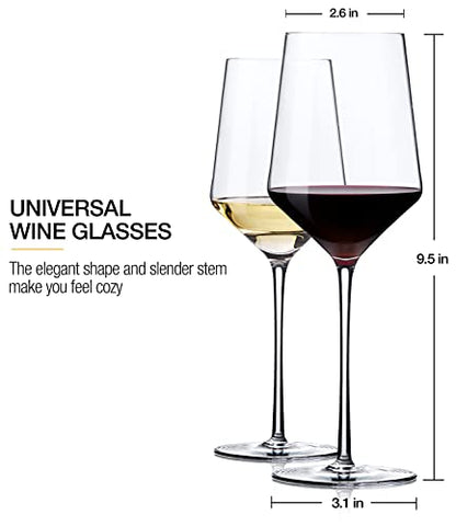 OJA Wine Glasses Set, Crystal White Hand Blown Wine Glass, Set of 4,15 oz | Thin Rim, Long Stem, Modern, Perfect for Red or White, Daily Use, Unique Wedding Anniversary or Birthday Gift - style: Set of 4 15oz