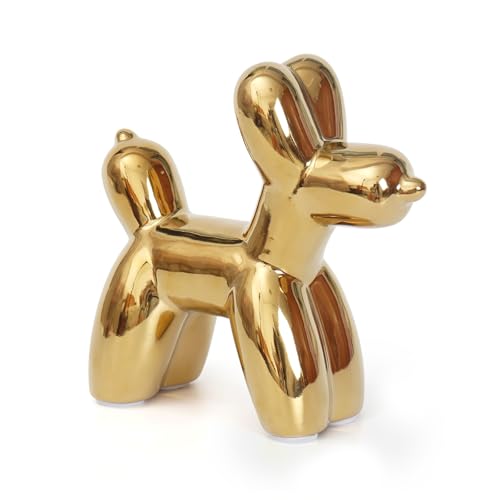 Notakia Large Golden Cute Ceramics Balloon Dog Statue Crafts Living Room Desktop Decorations,Handmade Modern Small Ceramic Animal Statue Ornament Home Decor Accents - color: 1pcs Golden Dog, size: Large