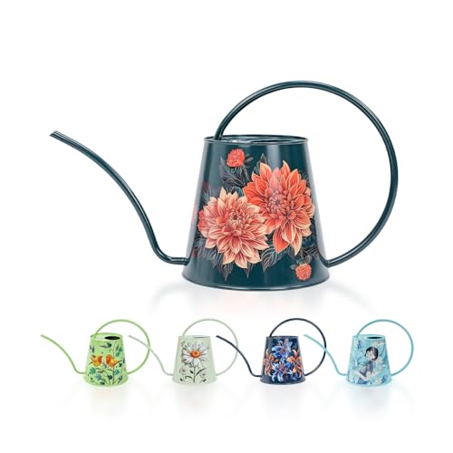 Berry&Bird 2L Long Spout Watering Can, Stainless Steel Water Can (Dahlia) | 2L stainless steel watering can, long narrow spout, elegant print, curved handle, leakproof, houseplant watering & decor - color: Dahlia