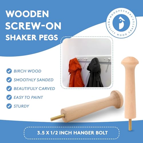 Woodpeckers Screw on Wooden Shaker Pegs 3-1/2-inch w/ 1/2-inch Tenon, Pack of 10 Wooden Wall Hooks, Wood Hooks for Hanging Shaker Peg Rail and DIY Coat/Hat/Towel Hook - color: Pack of 10, size: 3-1/2 Inch Screw-On