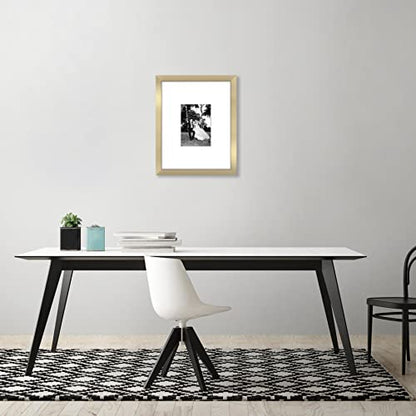 Americanflat 11x14 Picture Frame - Matted to 5x7 - Engineered Wood - Gold | Shatter-resistant glass, hangs vertical or horizontal, sawtooth hangers included, use with or without mat - color: Gold