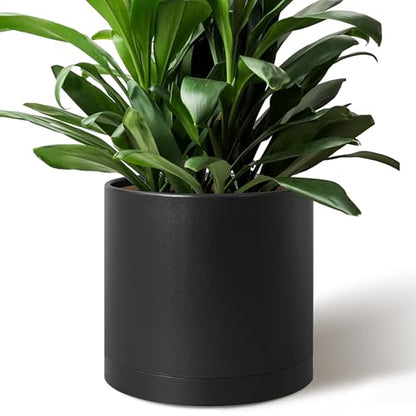 Giraffe Creation 12 Inch Cylinder Plant Pot, Modern Round Planter with Drainage Holes and Saucer, Lightweight Plastic Flower Pot for Indoor Outdoor Plants, Black - color: Black 12 Inch