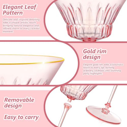 12 Pcs Plastic Martini Glasses with Gold Rim 4.5 Oz Reusable Acrylic Coupe Cocktail Glasses Removable Champagne Dessert Cups for Margaritas Mimosa Weddings Parties Birthday Celebrations (12, pink) - color: Pink