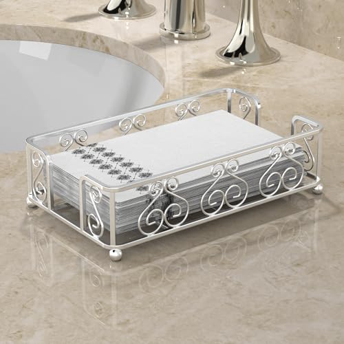 Guest Towel Holder Tray for Bathroom Countertop, Silver Napkin | Guest Bathroom, Powder Room & Vanity Use - color: E - Silver Guest Towel Holder Tray, size: Guest Towel Holder