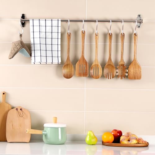 Wooden Cooking Utensils, 6 Pieces Natural Acacia Wooden Spoons For Cooking with Non Stick & Heat Resistant Design, Wooden Kitchen Utensil Set with Hanging Hole for Stirring, Mixing, Cooking - color: Natural