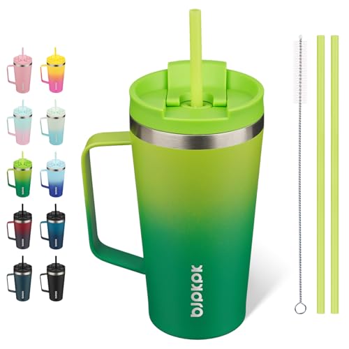 BJPKPK 18oz Insulated Tumbler with Handle, Lid & Straw, Stainless Steel | Double Wall Vacuum Insulated Coffee Travel Mug - Keeps Cold & Hot, BPA Free, Cupholder Fit for Office, Gym & Travel - color: Bamboo Grove, size: 18 Ounces