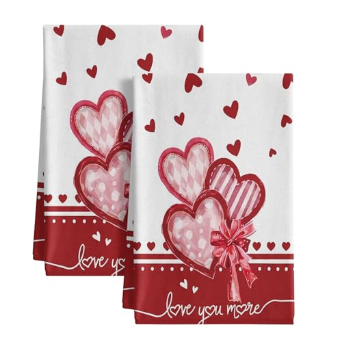 2pcs Ultra-Soft Microfiber Kitchen Towels with Charming Heart & Bow Design - Love You More Sweet Housewarming Gift, Ideal for Neighbors & Friends, Contemporary Style, Dish Towels for Kitchen - color: With Charming Heart & Bow Design