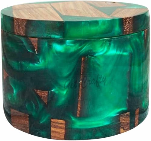 Resin Wooden Salt Box with Magnetic Swivel Lid - Handcrafted Namakdani - Rosewood Container for Celtic Salt, Spice, Pepper, Salt Herbs - Kitchen Accessory for Decorative Countertop(Green Resin) - color: Green Resin
