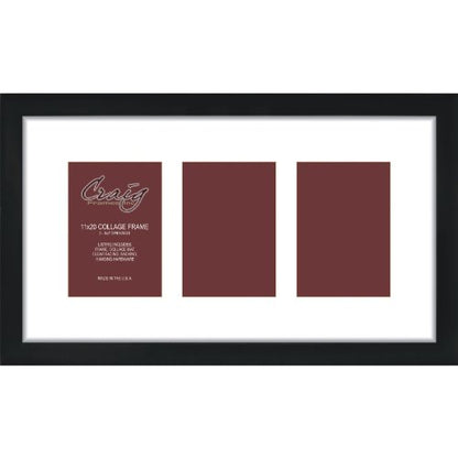 Craig Frames Contemporary, 11x20 Black Picture Frame with White Collage Mat, 3 Openings for 5x7 Prints - color: 3 5x7 Openings - 2" Border