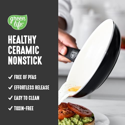 GreenLife 16 Piece Ceramic Nonstick Pots & Pans Cookware Set, Black & Cream | PFAS-Free Nonstick Coating, Stockpot, Frying Pans, Saucepans, Sauté Pan, Stay-Cool Handles, Dishwasher & Oven Safe up to 350F - color: Graphite Black, style: Soft Grip