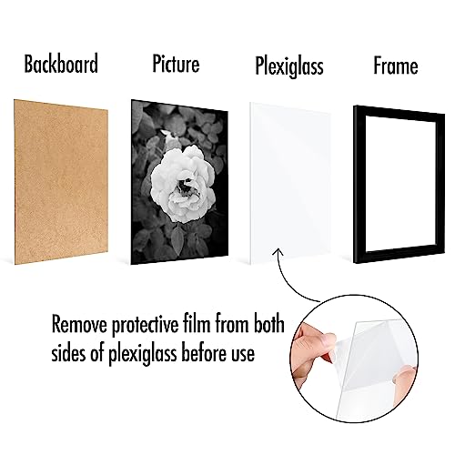 Americanflat 6x8 Picture Frame 5-Pack - Slim Molding - Black | Polished plexiglass front, wall or tabletop display with included easel, triangle hangers included, secure turn-tab backing - color: Black, size: 6x8