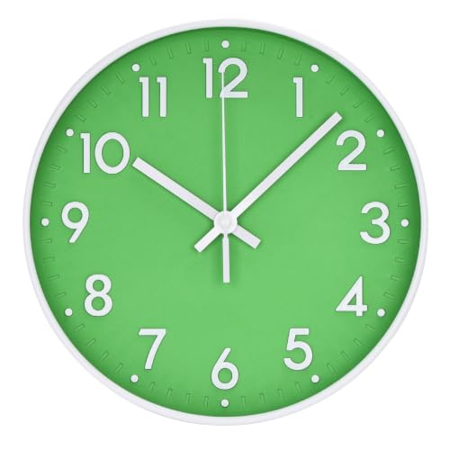 Wall Clock Silent Modern Round Decor Clock Non-Ticking Battery Operated Stereoscopic Dial Analog Wall Clocks for Living Room/Bedroom/Office/Kitchen (Green, 8 inch) - color: Green, size: 8 inch