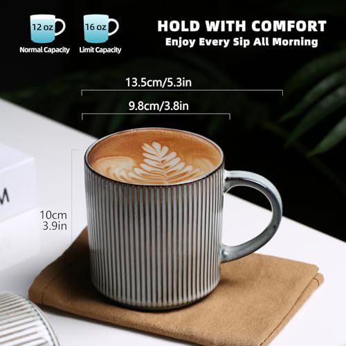 MONITO Coffee Mugs Set of 6, 16 oz Ceramic Coffee Cups with Large Handles | Stoneware Mugs Set Suitable for Lattes, Hot tea, Cappuccinos, Mochas and Cocoa, Microwave & Dishwasher Safe, Smoky Blue - color: Smoky Blue, size: 6PCS