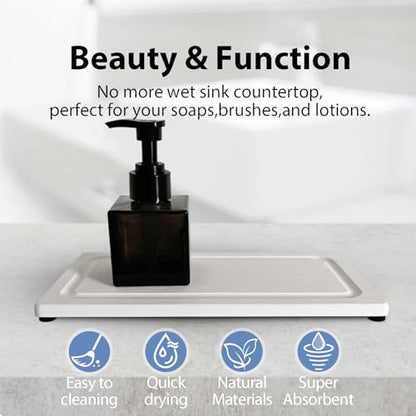2 PCS Water Absorbing Stone Trays for Bathroom Sink Fast Drying Coasters | 9.5" x 4.7", Vanity Tray, Diatomaceous Earth Mat, Hand Soap Holder with Anti-Skid Feet, Kitchen Counter, Sink Caddy Organizer - color: 9.5" X 4.7" White