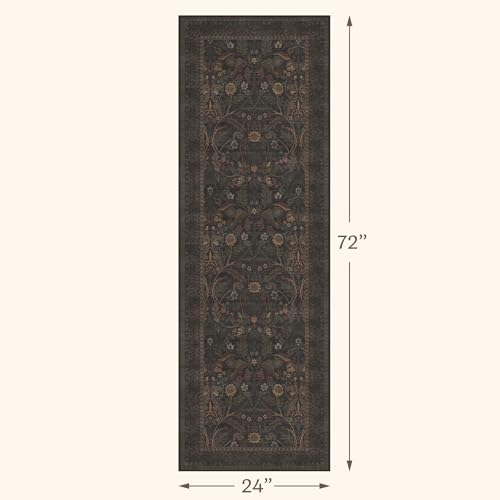Washable 2x6 Kitchen Runner Rugs Non Slip - Dark Brown Hallway Runner Rug, Farmhouse Non Slip Floral Botanical Bathroom Mats, Southwestern Cabin Bedroom, Hall Way Low Pile Carpet - color: Brown, size: 2' x 6' (Runner)