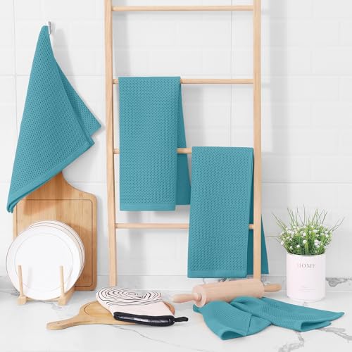 Homaxy 100% Cotton Waffle Weave Kitchen Dish Towels 9-Pack, Lake Blue | 13 x 28 Inches, Ultra Soft Absorbent Dish Towels, Quick Drying Cleaning Towels - color: Lake Blue, size: 13 x 28 - 9 Pack