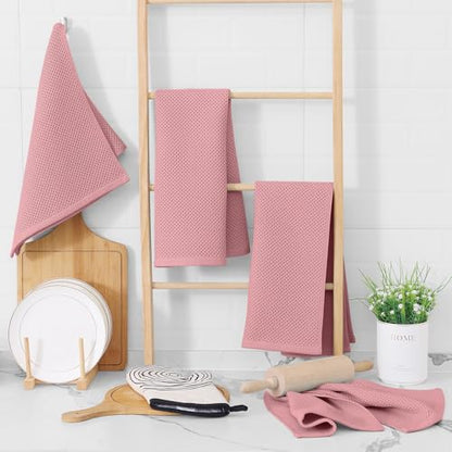 Homaxy 100% Cotton Waffle Weave Kitchen Dish Towels 4-Pack, Dried Rose | 13 x 28 Inches, Ultra Soft Absorbent Dish Towels, Quick Drying Cleaning Towels - color: Dried Rose, size: 13 X 28 - 4 Pack