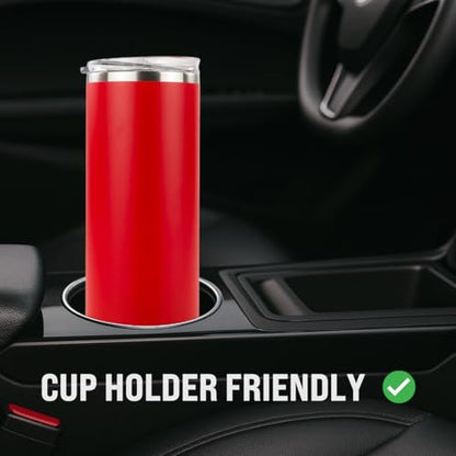 Hogg 20 oz Skinny - Red, Powder Coated Tumblers for Laser Engraving, Engravable Tumblers Bulk, Stainless Steel Cups Bulk, Insulated Cups with Lids - color: Red