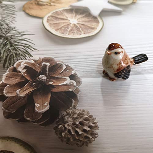 Handmade Ceramic Bird Figurine, Shelf Decor for Bird Lovers | Hand-painted ceramic, brown, 1.3 in tall, for bookshelf, nursery shelf or windowsill, gift for bird watchers