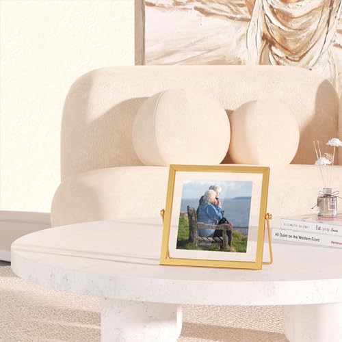 4x4 Floating Picture Frame, Gold Small Photo Frame, Metal Pressed Flowers Desk Picture Frame with Glass, Great for Photos, Gift, Pictures, Wedding, Portraits - color: 4"x4" Gold