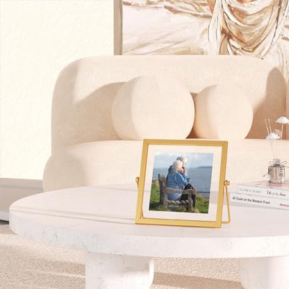 4x4 Floating Picture Frame, Gold Small Photo Frame, Metal Pressed Flowers Desk Picture Frame with Glass, Great for Photos, Gift, Pictures, Wedding, Portraits - color: 4"x4" Gold