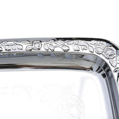 Metal Trays for Food Rectangular Modern with Handles | Silver Tray Food Serving Platter for Candy Bread Cake Charcuterie Dessert Fruit Party Home Kitchen Living Room