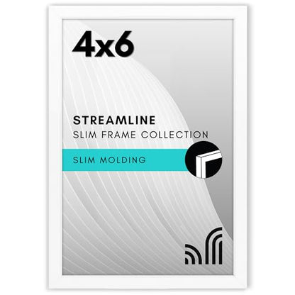 Americanflat 4x6 Picture Frame with Shatter-Resistant Glass - Streamline Collection - Thin Border Photo Frame for Tabletop and Wall Display - Hanging Hardware and Easel Stand Included - White | Shatter-resistant glass, wall or tabletop display with includ