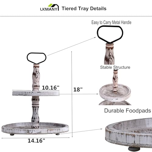 Two Tiered Tray Tier Trays Round Rustic Cupcake Stand,Serving Cakes Holder with Handles