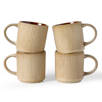 famiware Coffee Mug Set of 4, Star 12 oz Ceramic Mugs Cups Set with Handle | Stoneware Stackable Catering Cup for Coffee, Tea, Cappuccino, Latte, Microwave & Dishwasher Safe, Cream Cocoa - color: Star-Cream Cocoa, size: 4 Count (Pack of 1)