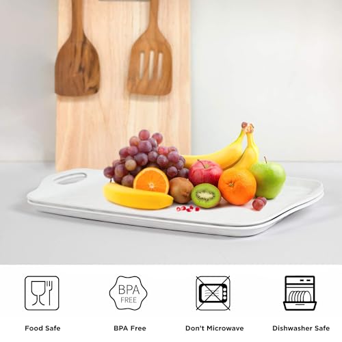 TP Large Serving Trays with Handles, 19" x 12" Melamine Serving Platters for Food, Turkey, Set of 2 Rectangular Trays for Party, Pure White | Rectangular Trays, Serving platters, Turkey and Party Serving, Lightweight, Break-resistant - color: Pure White,