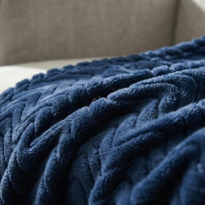 Exclusivo Mezcla Soft Fleece Blanket King Size, Cozy Lightweight Blankets with Decorative Wave Textured Suitable for All Season Use, Navy Blue, 90x104 Inches | 90"x104" Breathable Lightweight Flannel Blanket for Summer, Plush Cozy Jacquard Wave for Home D