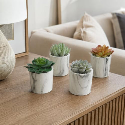 4.75" Set of Assorted Succulent Artificial Plants w/Fake Marble Pots -Green/Burgundy