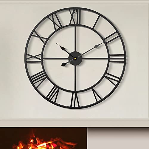 LEIKE 80CM Extra Large Wall Clock - 31" Oversize Modern Black Metal Roman Numeral Nearly Silent Little Ticking Battery Operated Wall Clocks for Living Room, Kitchen,Bedroom Farmhouse Home Decor - color: Black-roman Number, size: 32 Inch