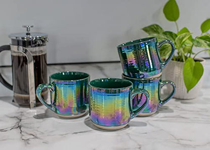 Elanze Designs Glossy Reactive Glaze Large 17 Fluid Ounce Everyday Kitchen Food Grade Ceramic Stoneware Coffee Mug Cup with Comfort Curved Handles, Set of 4, Emerald Green - color: Emerald Green