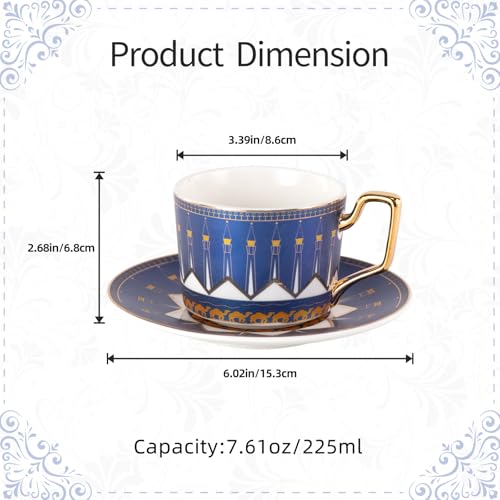 KAMMAK Tea Cups and Saucers Set of 2, Porcelain Coffee Cups, NX029 | Gold Rim, Stackable Espresso Mugs, Ceramic Demitasse for Coffee, Latte, Americano, Afternoon Tea, Elegant Gift for Women - size: 8CZNX029