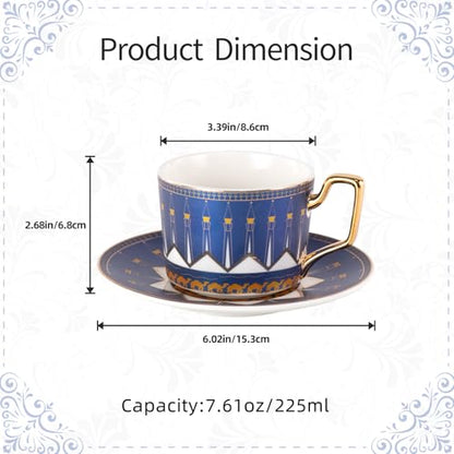 KAMMAK Tea Cups and Saucers Set of 2, Porcelain Coffee Cups, NX029 | Gold Rim, Stackable Espresso Mugs, Ceramic Demitasse for Coffee, Latte, Americano, Afternoon Tea, Elegant Gift for Women - size: 8CZNX029